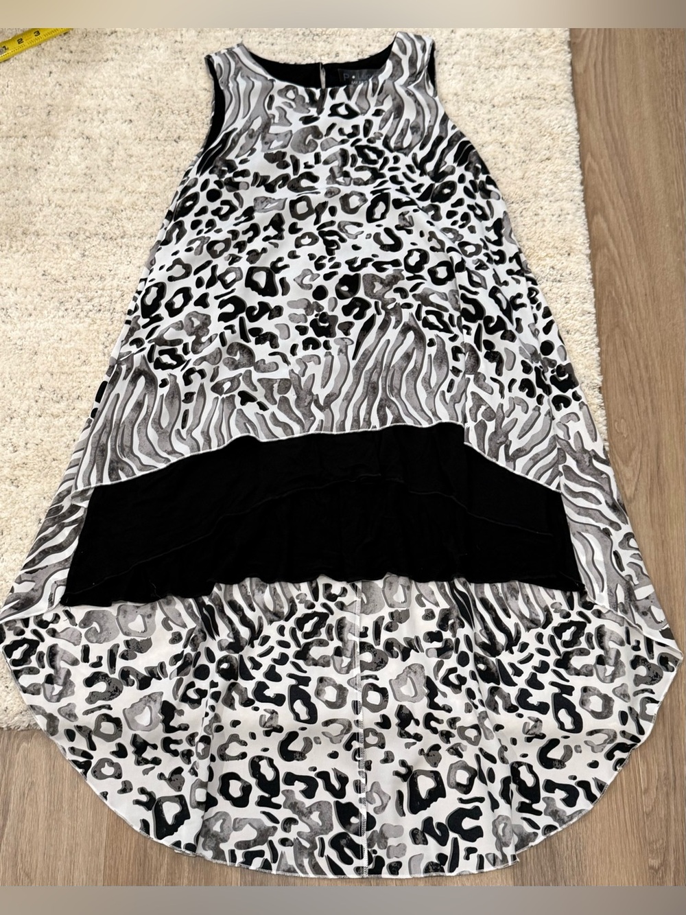 P Luca Milano S Small Animal Print High Low Sleeveless Tunic Blouse Sheer
